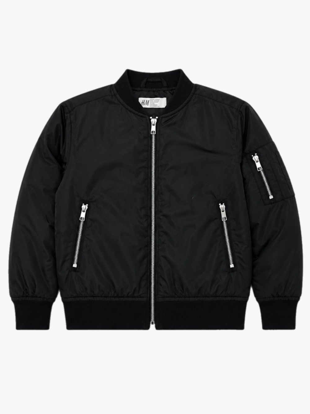 H&M Toddler Boys Size 3/4T Sleek Black Bomber Jacket with Silver Zippers